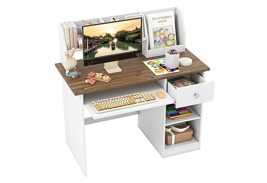 COSTWAY Kinderschreibtisch, mit Schublade, Bücherregal & Tastaturablage günstig online kaufen