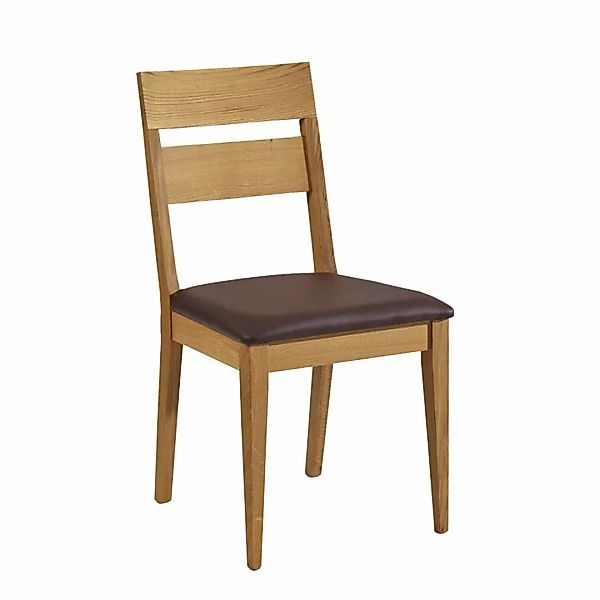 Stuhl aus Wildeiche Massivholz Braun Kunstleder günstig online kaufen