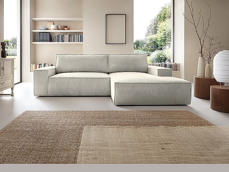 Ecksofa mit Schlaffunktion - Ecke Rechts - Cord - Beige - AMELIA günstig online kaufen