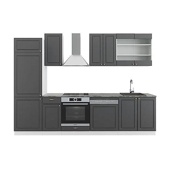 Vicco Fame-Line Küchenzeile Anthrazit-Gold/Weiß 300 cm AP Anthrazit ohne E- günstig online kaufen