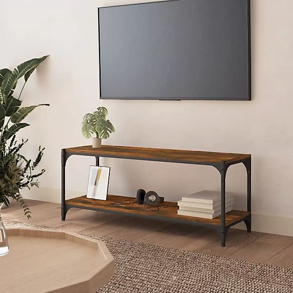 Vidaxl Tv-schrank Räuchereiche 100x33x41 Cm Holzwerkstoff Und Stahl günstig online kaufen