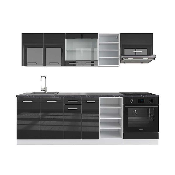 Vicco R-Line Küchenzeile Anthrazit Hochglanz/Weiß 240 cm AP Anthrazit günstig online kaufen