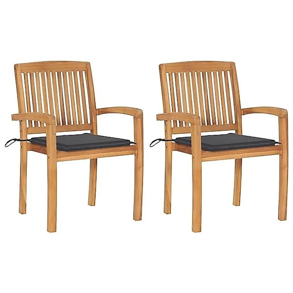vidaXL Gartenstühle 2 Stk mit Anthrazit Kissen Massivholz Teak 3063252 günstig online kaufen