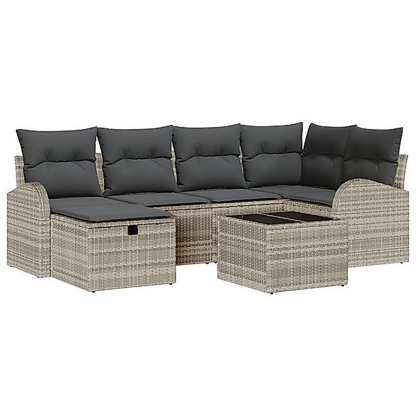 vidaXL Loungesofa 7-teilige Garten Sofa Set mit Kissen Hellgrauer Poly Ratt günstig online kaufen