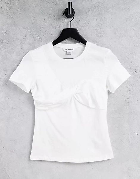Urban Revivo – T-Shirt in Weiß mit Bustier-Detail günstig online kaufen