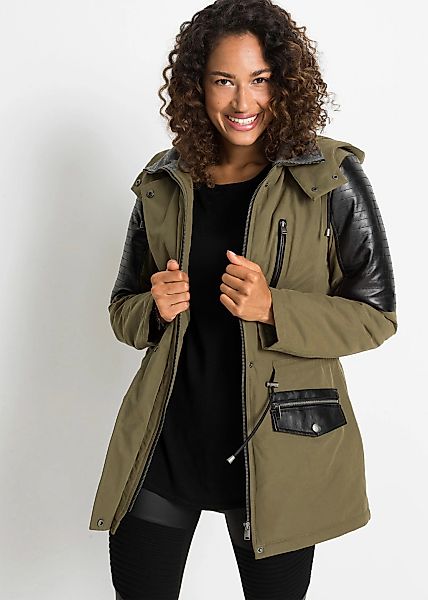 bonprix Parka "Parka mit Lederimitat-Einsätzen" mit Kapuze Parka mit Lederi günstig online kaufen