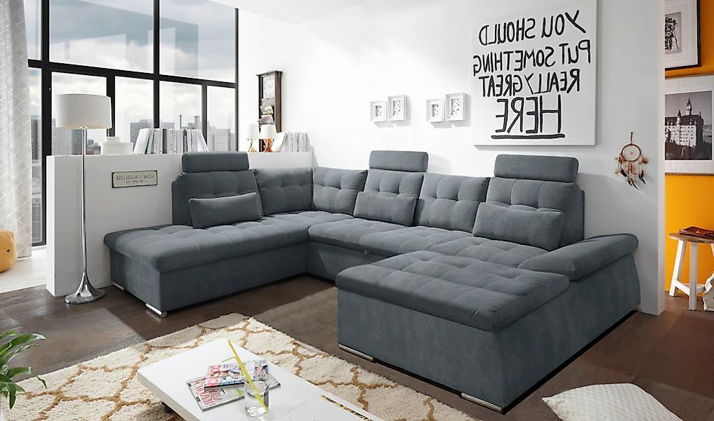 ED EXCITING DESIGN Wohnlandschaft "Nalo U-Form mit Bettfunktion, Bettkasten günstig online kaufen