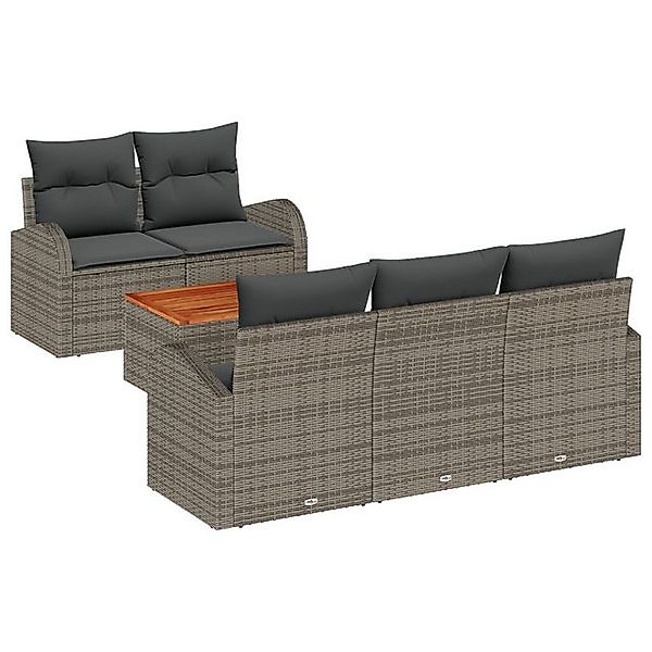 vidaXL Loungesofa 6-teiliges Garten Sofa Set mit Kissen Grau Poly Rattan, 6 günstig online kaufen