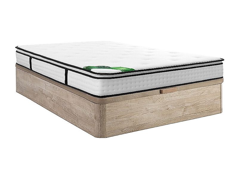 Set 140 x 190 cm - Bettkasten Natur Hell + Taschenfederkernmatratze 7 Zonen günstig online kaufen