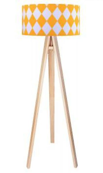 Stehlampe Holz Braun Orange Stoff Dreibein 140cm günstig online kaufen