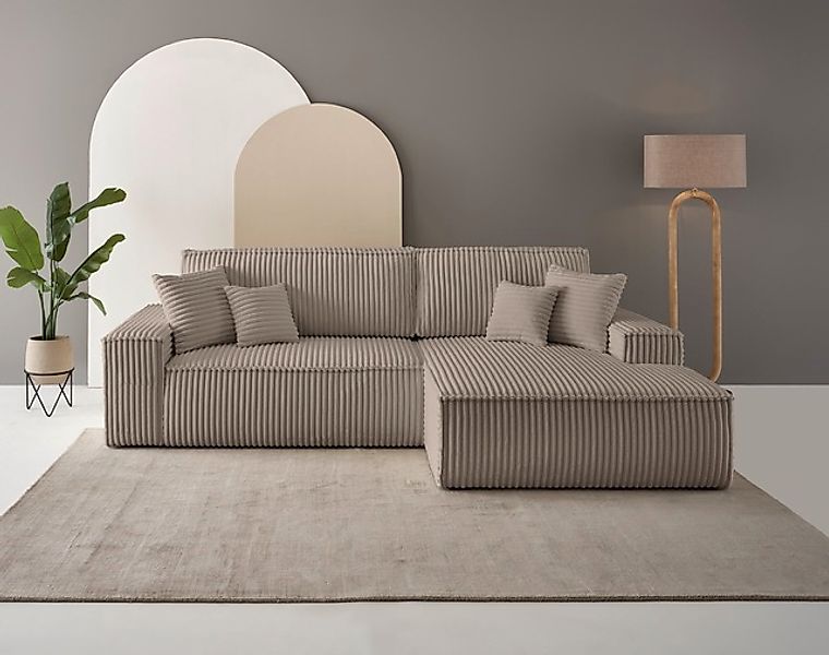 andas Ecksofa »Finnley Schlafsofa 267 cm in Bouclé, Struktur fein u. Cord, günstig online kaufen