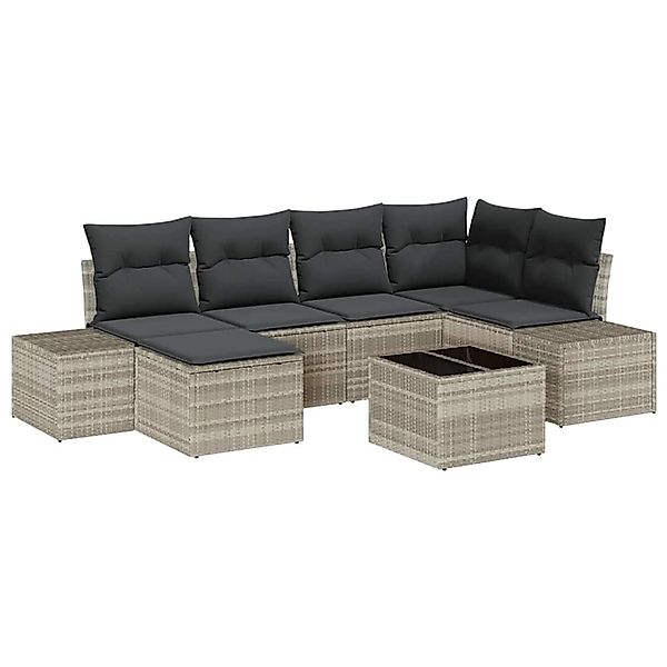 vidaXL Garten-Sofa-Set mit Kissen 7-Tlg Hellgrau Poly Rattan 3347142 günstig online kaufen