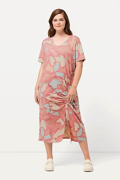 Ulla Popken Jerseykleid Maxikleid Raffband V-Ausschnitt günstig online kaufen