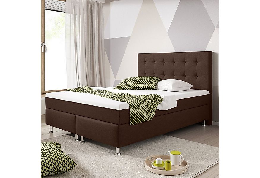 inter Boxspringbett Köln Plus 140x200 cm Webstoff mit Topper-Optik günstig online kaufen