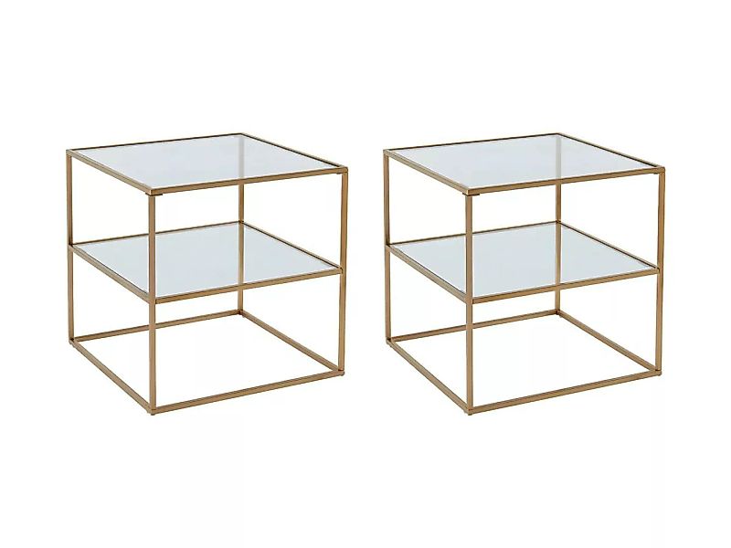 2er-Set Nachttische mit 1 Ablage - Glas & Stahl - Goldfarben - KOHANA günstig online kaufen