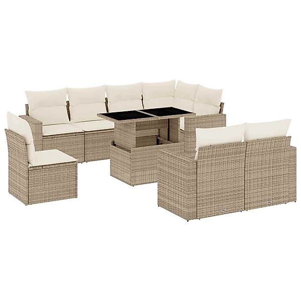 vidaXL 9-Tlg Garten-Sofagarnitur mit Kissen Beige Poly Rattan 3267408 günstig online kaufen