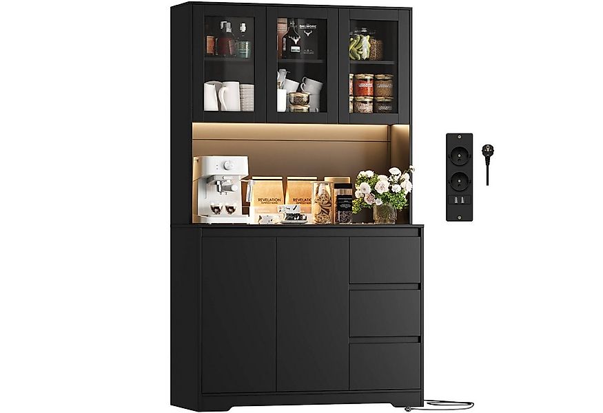 Homfa Küchenbuffet mit LED Küchenschrank Buffetschrank Sideboard schwarz mi günstig online kaufen
