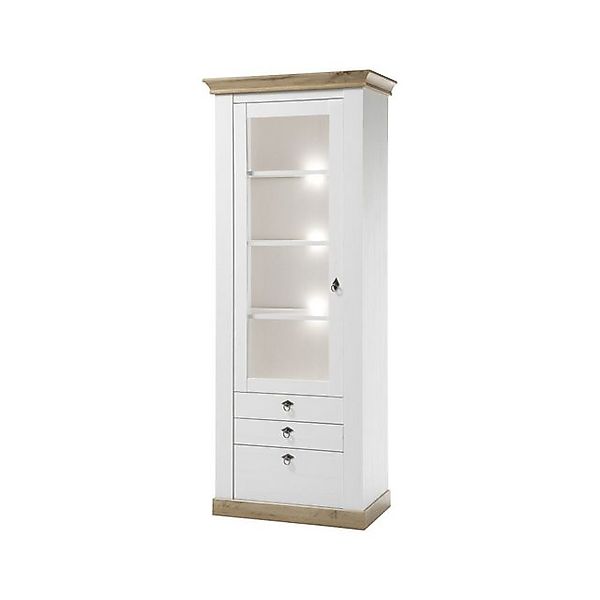 Lomadox Vitrine LINARES-61 Pinie weiß / Wotan Eiche Nb. inkl. LED - 82/204/ günstig online kaufen