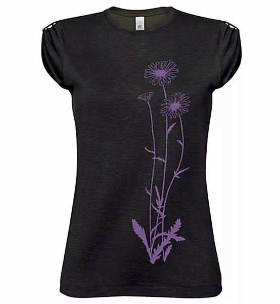 Blumen Top / T-shirt In Schwarz Und Violett / Lila Für Frauen günstig online kaufen
