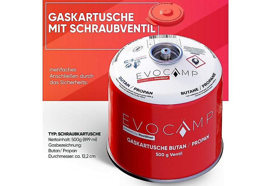 EVOCAMP Gaskartusche Ventilkartusche mit Butan/Propan Gas EN 417 500g mit S günstig online kaufen