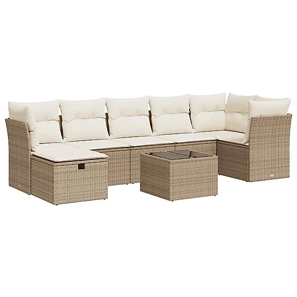 vidaXL 8-Tlg Garten-Sofagarnitur mit Kissen Beige Poly Rattan 3325314 günstig online kaufen