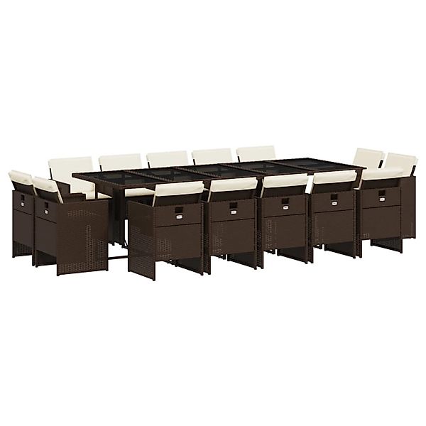 vidaXL 15-Tlg Garten-Essgruppe mit Kissen Braun Poly Rattan 3277820 günstig online kaufen