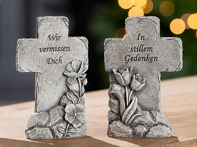 MF Grabkerze Gedenkkreuz 2er-Set mit Spruch Dekorative Grabdekoration in St günstig online kaufen