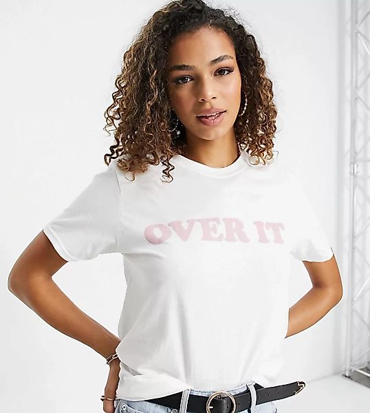 Missguided – T-Shirt mit „Over It“-Schriftzug in Weiß günstig online kaufen