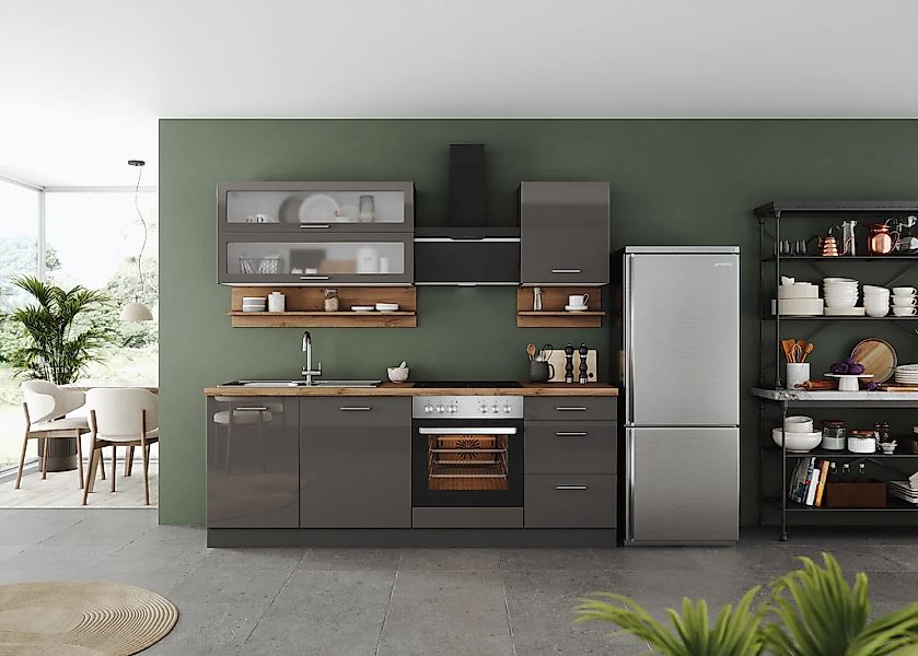 KOCHSTATION Küchenzeile "KS-Milan", 220 cm breit, robuste Metallauszüge, vi günstig online kaufen