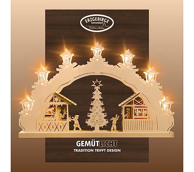 Weigla LED Schwibbogen Weihnachtsmarkt, Lichterbogen aus Holz, NATUR, Made günstig online kaufen
