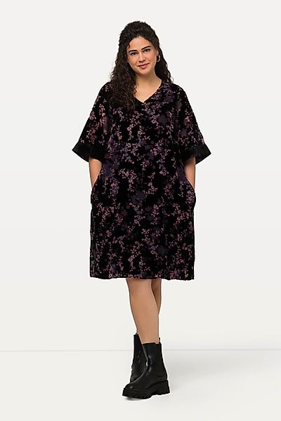 Ulla Popken Cocktailkleid Samtkleid A-Linie V-Ausschnitt günstig online kaufen