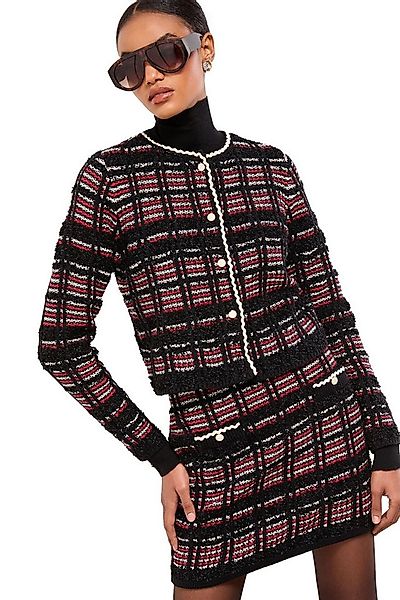 LIPSY Strickjacke Lipsy karierte Bouclé-Strickjacke mit Besatz (1-tlg) günstig online kaufen