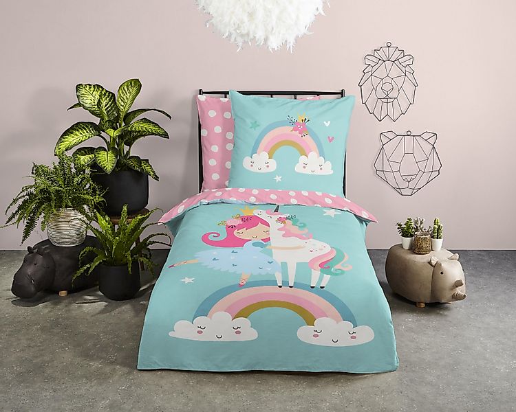 soma Bettwäsche Einhorn Regenbogen Prinzessin hellblau günstig online kaufen