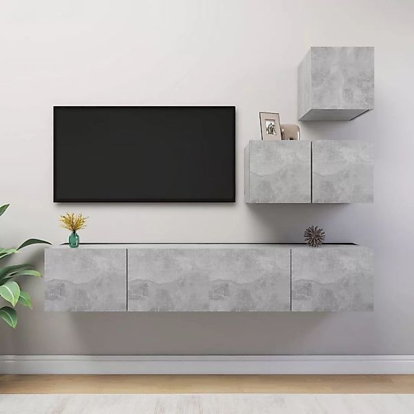 4-tlg. Tv-schrank-set Betongrau Spanplatte günstig online kaufen
