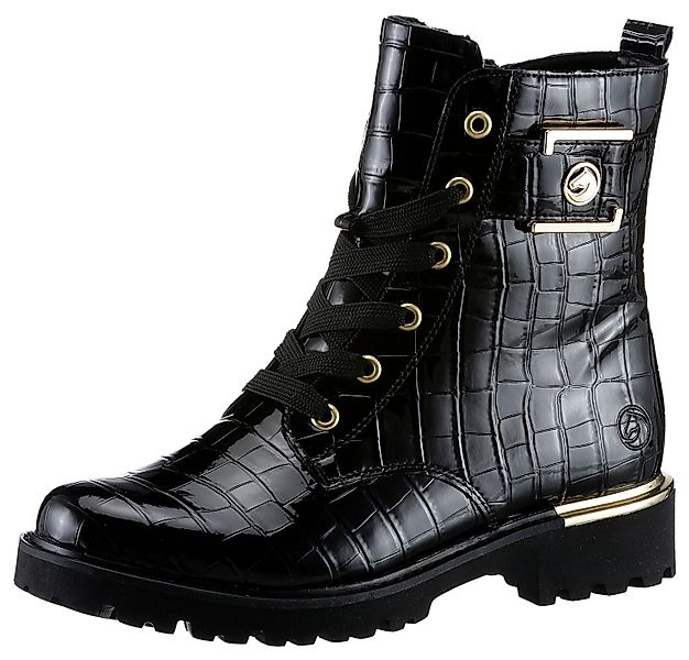 Remonte Schnürstiefelette, Blockabsatz, Schnürboots im Kroko-Look, günstig online kaufen