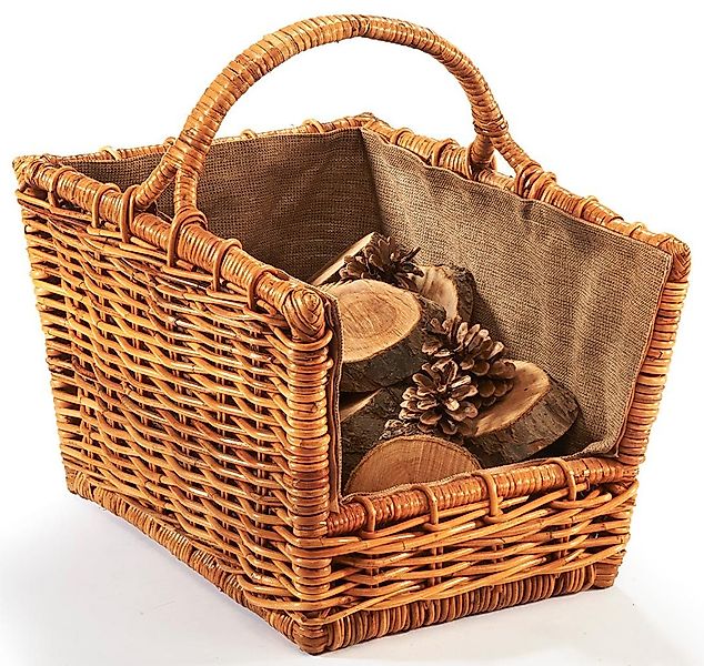 Kobolo Kaminholzkorb Holztrage Rattan Lacak mit abnehmbarem Leinenstoff günstig online kaufen