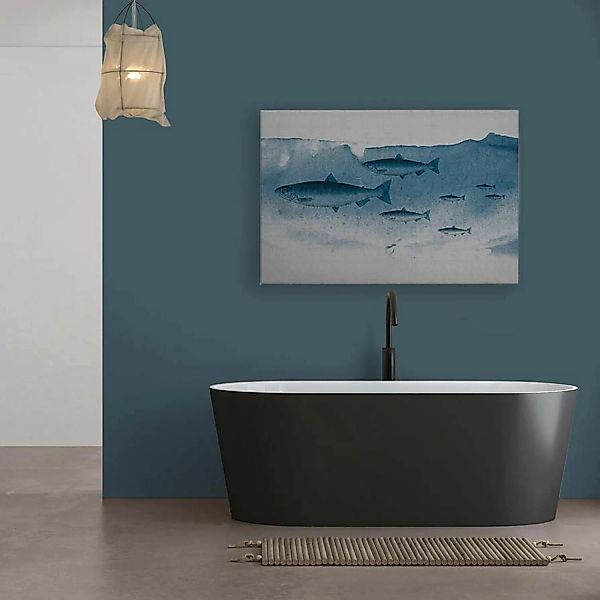 Bricoflor Wandbild Mit Fischen Blau Für Badezimmer Und Küche Leinwandbild U günstig online kaufen