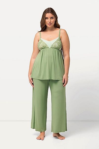 Ulla Popken Pyjama Pyjama Spitzenband V-Ausschnitt ärmellos günstig online kaufen
