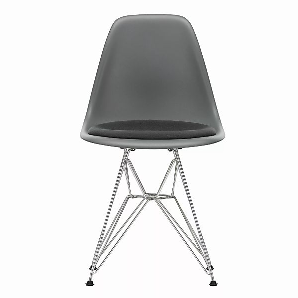 Vitra - Eames Plastic Side Chair DSR gepolstert verchromt - granitgrau/Hops günstig online kaufen