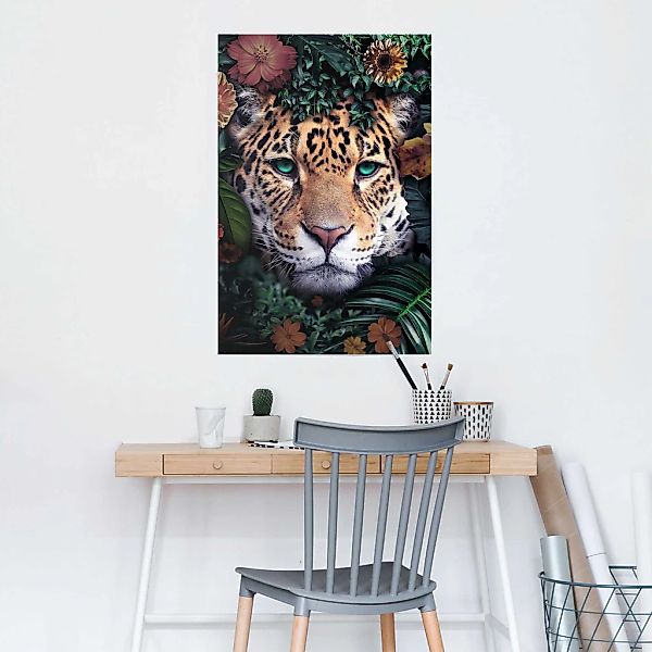 Reinders Poster "Leopard Blumen - Pflanzen - Farbenfroh - Tiermotiv", (1 St günstig online kaufen