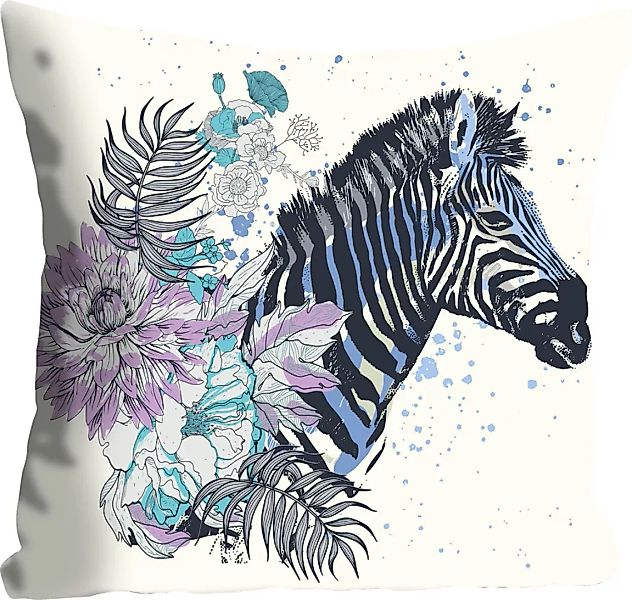 queence Dekokissen »Vesna«, mit Zebra und Blumen, Kissenhülle ohne Füllung, günstig online kaufen
