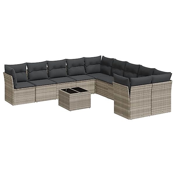 vidaXL 11-Tlg Garten-Sofagarnitur mit Kissen Hellgrau Poly Rattan 3218252 günstig online kaufen