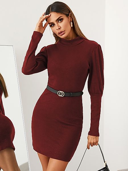 YOINS Mock Neck Laternenärmel Mini Kleid günstig online kaufen