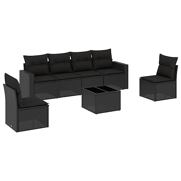 vidaXL 7-Tlg Garten-Sofagarnitur mit Kissen Schwarz Poly Rattan 3251152 günstig online kaufen