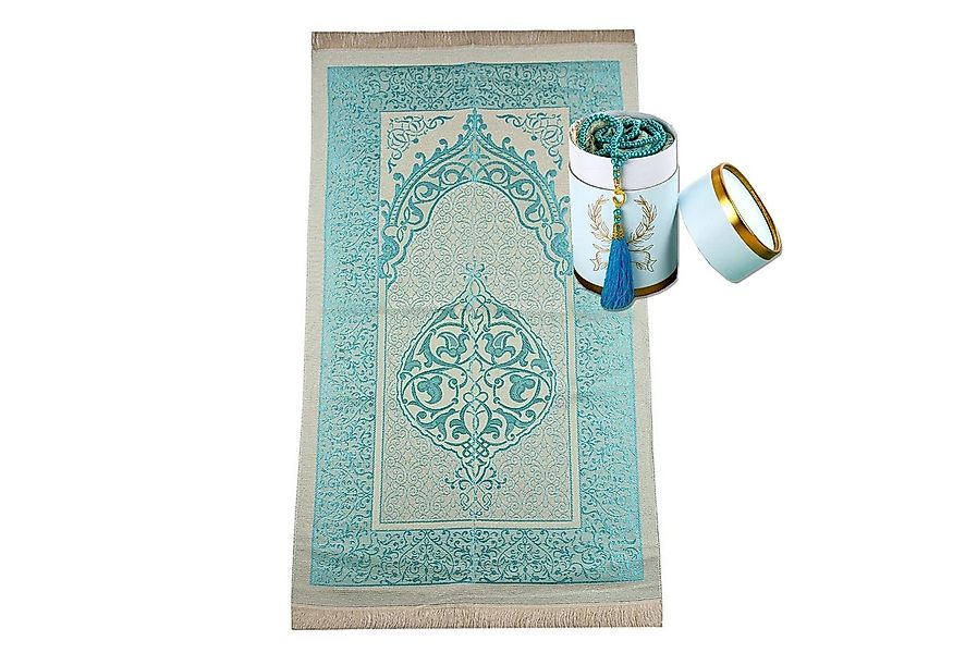 TeppichHome24 Teppich Gebetsteppich 65x110 cm Blau mit Geschenkbox & 99er T günstig online kaufen