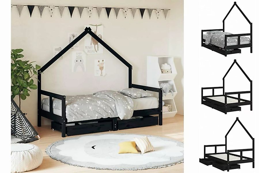 vidaXL Kinderbett Kinderbett mit Schubladen Schwarz 80x160 cm Massivholz Ki günstig online kaufen