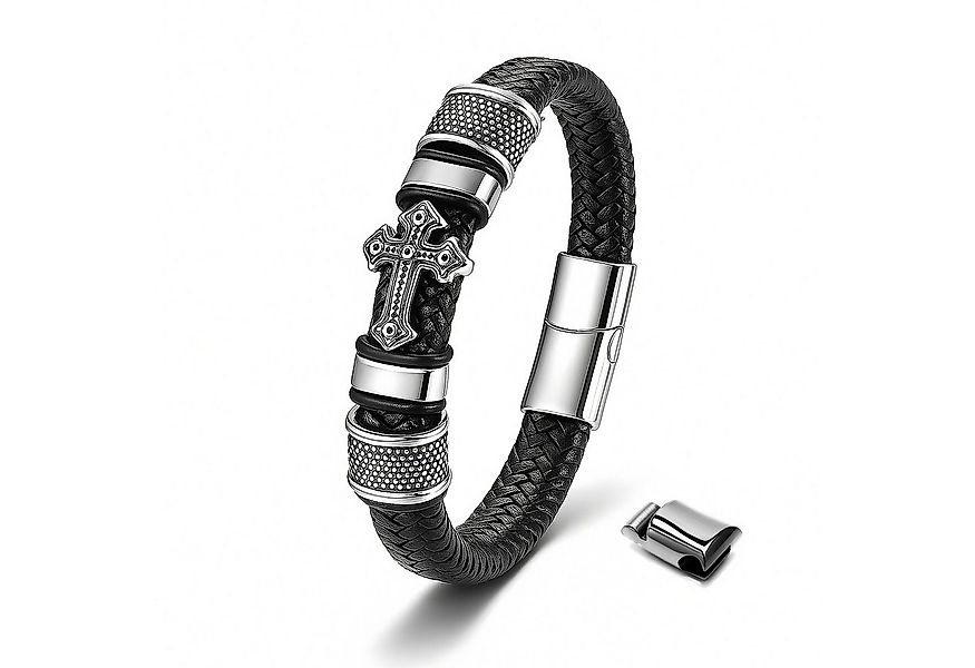 UNIQAL.de Lederarmband GLORY mit Kreuz – handgeflochtenes Echtleder & Edels günstig online kaufen