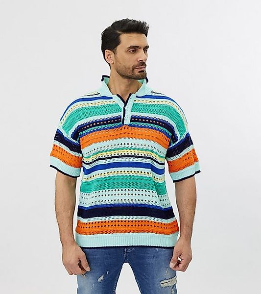 Denim House Poloshirt Herren Feinstrick Polo mit ausgefallenem Muster Mint günstig online kaufen