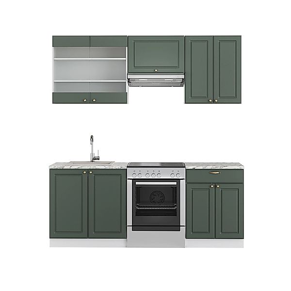 Vicco Fame-Line Küchenzeile Grün-Gold Landhaus/Weiß 200 cm AP Marmor günstig online kaufen