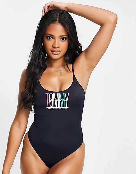 Tommy Hilfiger – Miami – Badeanzug in Marineblau mit Logo günstig online kaufen